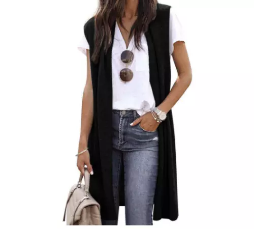 Women's Casual Sleeveless Open Front Tunic Vest Long Cardigan Tops Waistcoat New - Picture 13 of 30