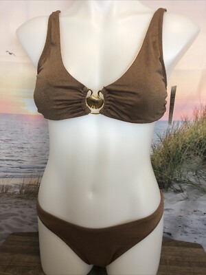 NWT Cupshe Two Piece bikini Swimsuit Size Medium Brown Glitter Shell
