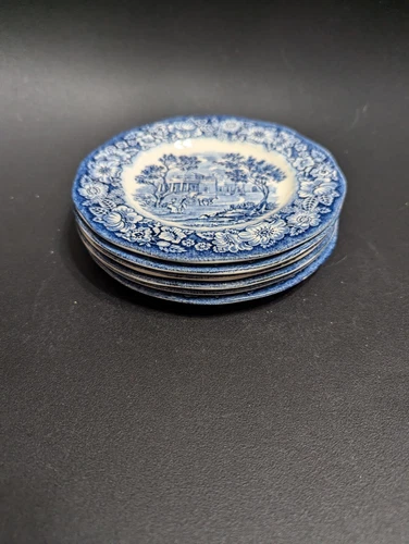 Set of 6 vintage Staffordshire Ironstone Liberty Blue Monticello plates - 5.75"