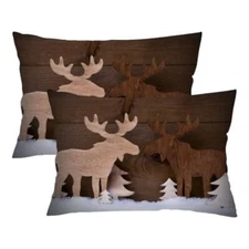 Christmas Throw Pillow Cover Queen Size Set of 2,Moose On White Brown White