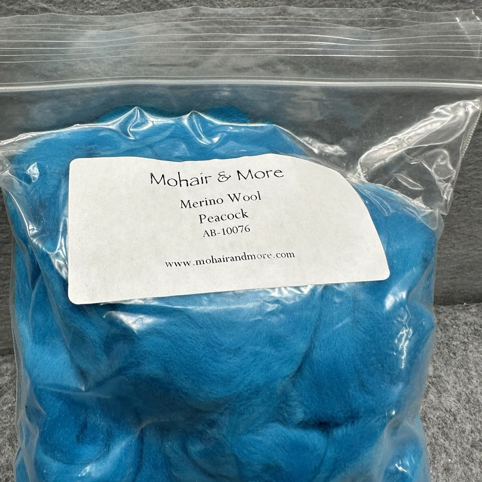 Lana Merino Fieltro Giratorio Lana Roving Fibra Azul Pavo Real 116g Mohair Más Foto 3 de 4