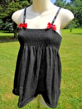 Nos USA Made UZI Black Smock Tube Blouse Top Summer Tunic Bohemian Beach Tank