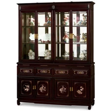 US SELLER Dark Cherry Rosewood Oriental China Cabinet with Mother of Pearl Inlay