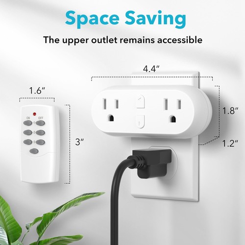 HBN Wireless Remote Control Outlet with 2 Individual Switch Control, Compact ... - Picture 5 of 7