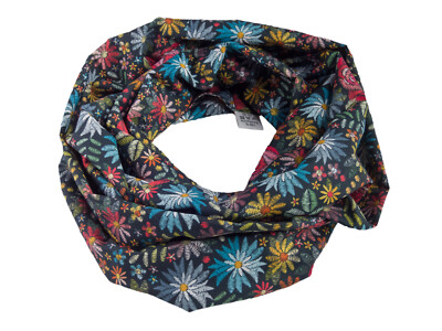 Damen-Loopschal Blumen Stickoptik schwarz bunt ca. 25 cm x 140 cm-100% Baumwolle