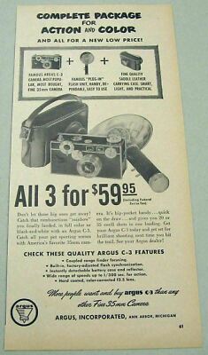 1950 Print Ad Argus C-3 Cameras 35mm Made in Ann Arbor,MI