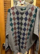 Alan Paine England Heather Gray Lambswool Crew Neck Sweater-L-Geometric-M
