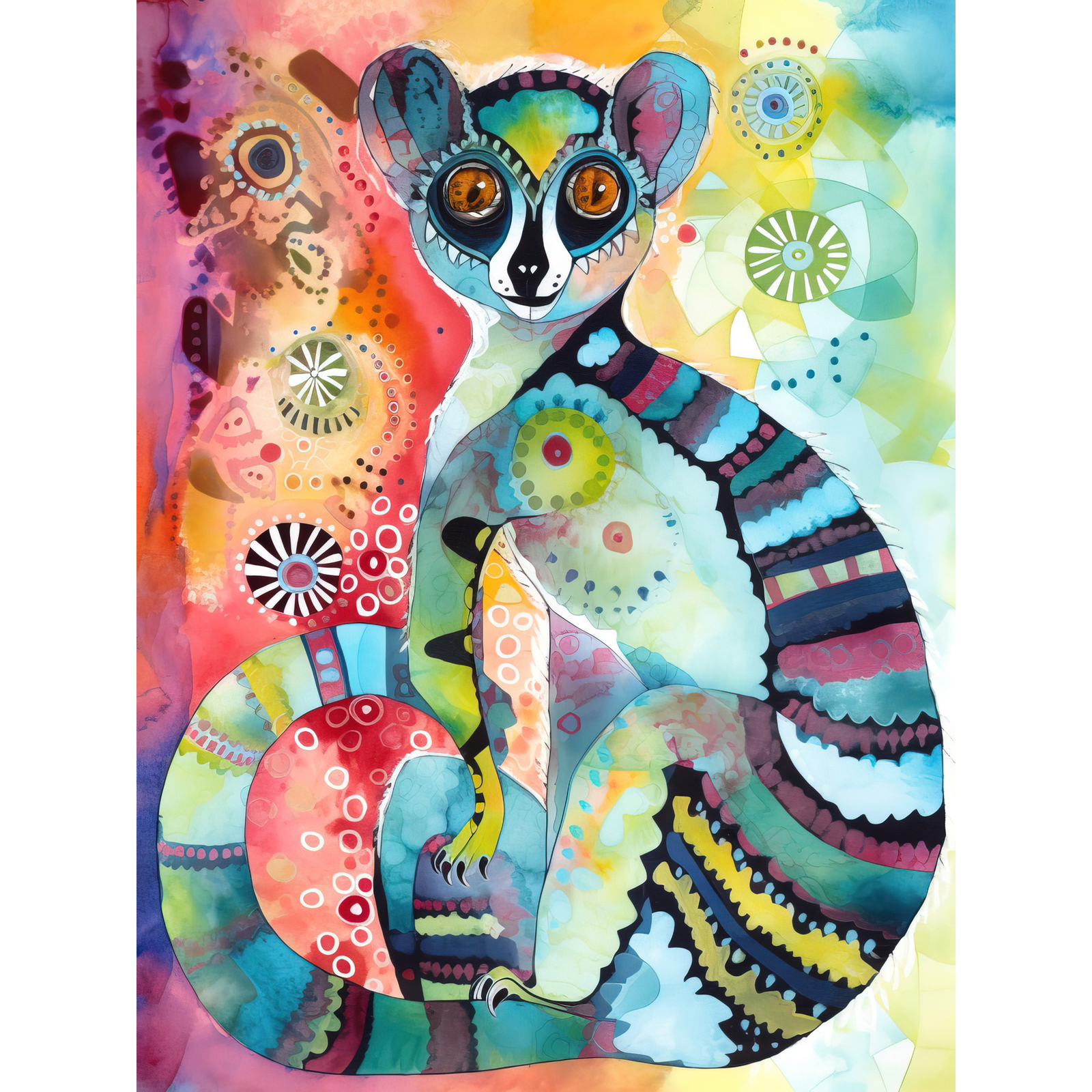 Striped Ring-Tailed Lemur Modern Folk Art Huge Wall Art Poster Print Giant