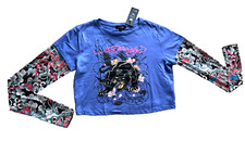 NEW NWT Ed Hardy Designs colorful cropped top tattoo sleeves Junior L washable