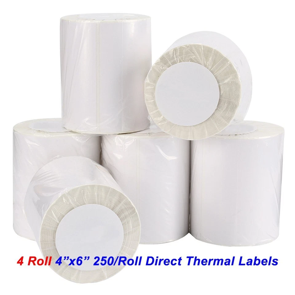 4 Rolls 4x6 Direct Thermal Shipping Labels 250/Roll For Zebra 2844 Eltron ZP450