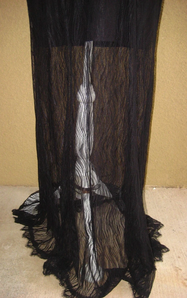 Halston Heritage Negro Halter Malla Superposición Midrigo Forrado Vestido Largo 12 Foto 3 de 4