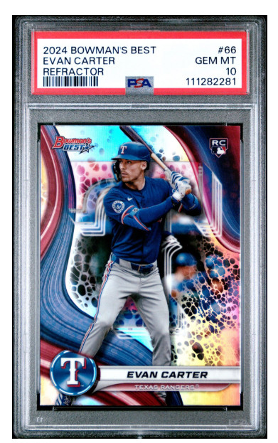 2024 Bowman's Best EVAN CARTER #66 REFRACTOR PSA 10 Texas RANGERS - RC
