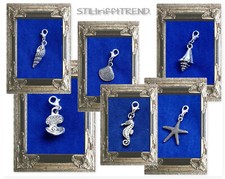 CHARM ANHÄNGER MUSCHEL PERLE SEESTERN MEER 925er SILBER Karabiner ARMBAND+KETTE