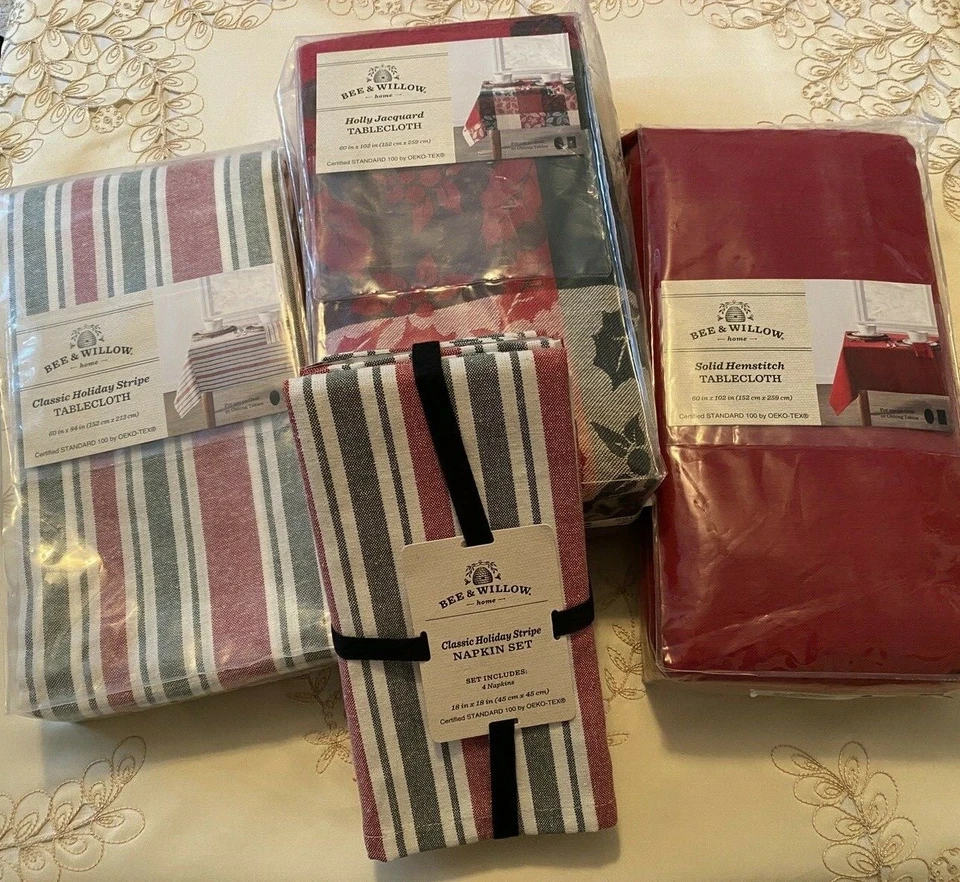 BEE & WILLOW HOLIDAY TABLECLOTH 60" x 84" 60" x 102" ~ NAPKINS ~ YOU CHOOSE!