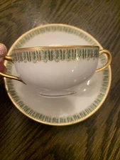 Haviland Limoges France Double Handled Consomme Bouillon Soup Cup & Saucer MINT