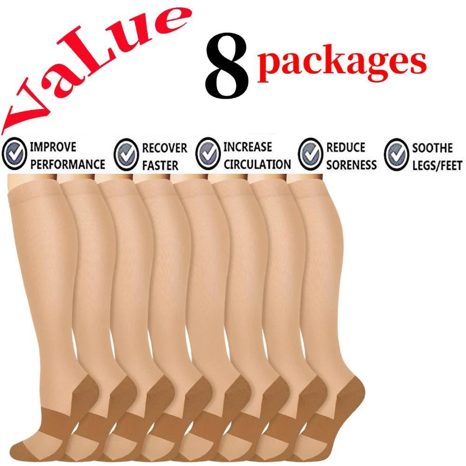 Calcetines de compresión medias mujeres hombres hasta la rodilla alivio médico del dolor 15-20 mmHg Foto 3 de 4