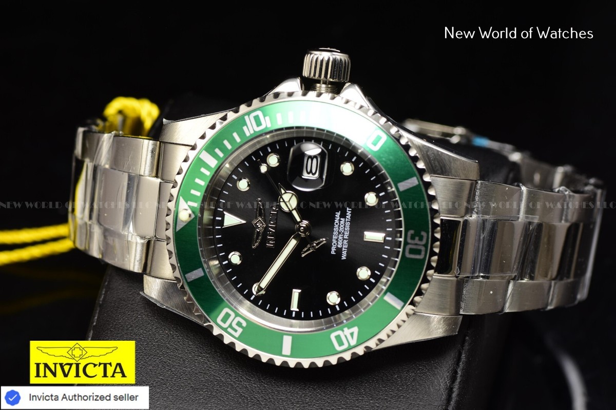 Invicta Pro Diver 40mm Date Quartz Black Dial Green Bezel Men's