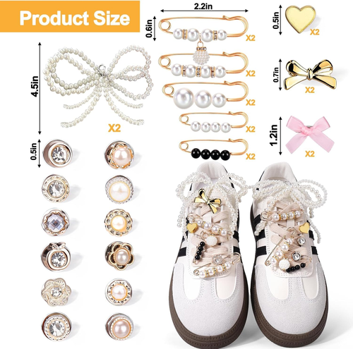30PCS Shoe Charms for Sneakers - Shoe Lace Charms Contain Bows/Clips/Pins/Jewelr - Picture 2 of 12