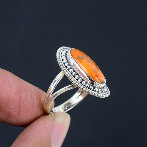 Orange Turquoise Gemstone Solid 925 Sterling Silver Split Shank Ring HR-273 - Picture 2 of 6