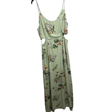 One Clothing Maxi Dress Side Cut Out Green Floral Large L New NWT