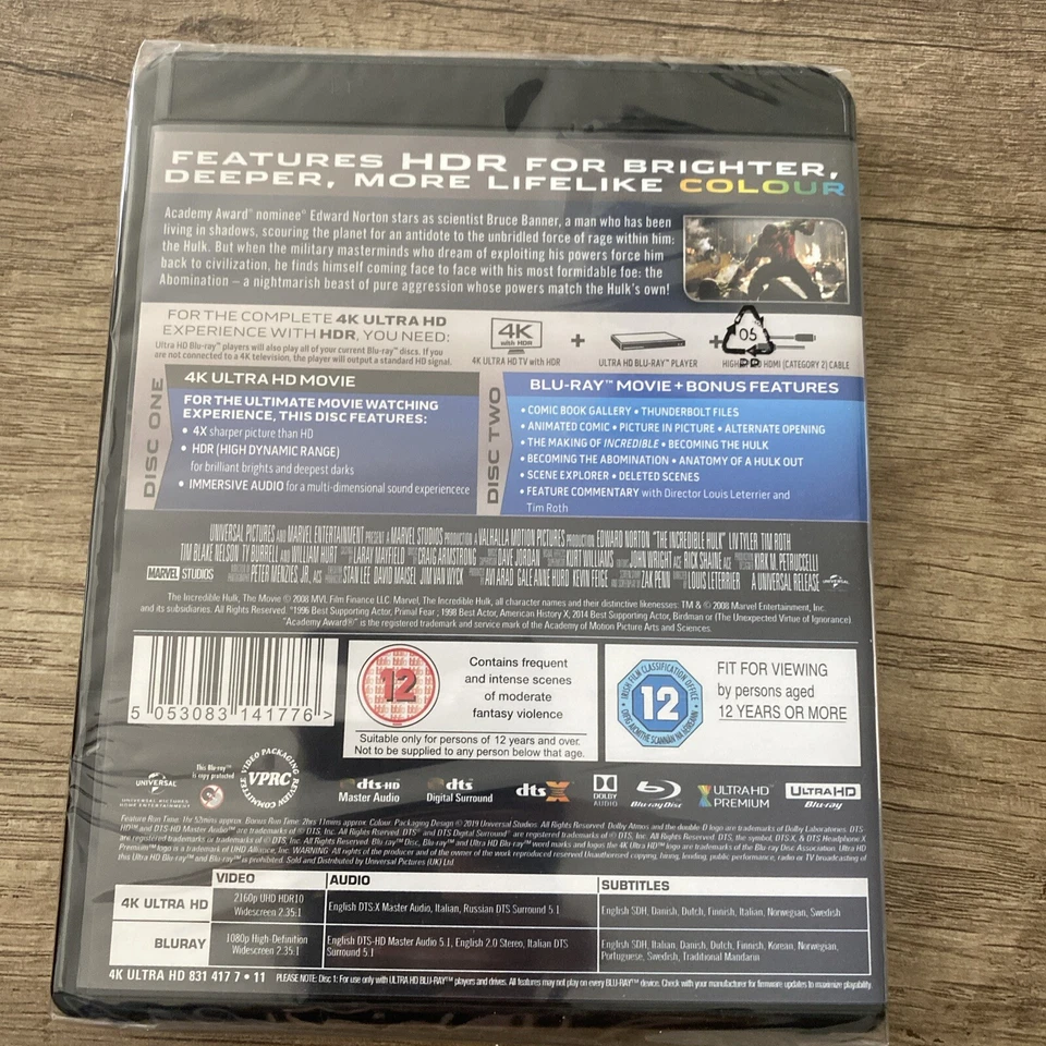 The Incredible Hulk (2008) NEW SEALED 4K UHD BLU RAY - Image 2 of 2