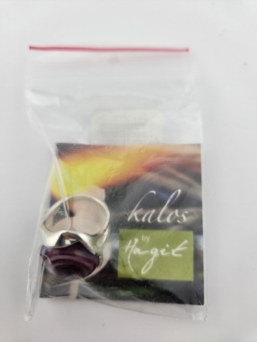 Kalos By Hagit Gorali Israel 925 Sterling Silver Modernist Purple Glass Ring Sz7 - Picture 5 of 5