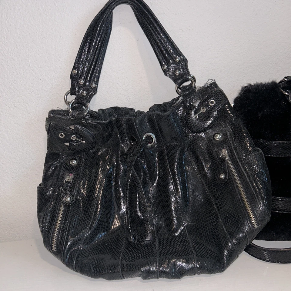 HYPE Fucsia Croc Cuero Repujado Hobo Bolso de Hombro Bolso de Piel Lote de 2 Y2K Foto 4 de 4