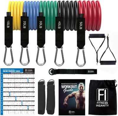 Fitness Insanity Resistance Bands Set - 5-Piece Exercise Bands - Portable Home G