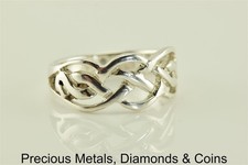 Sterling Silver 9mm Wavy Interlocked Band Ring 925 Sz: 7.5