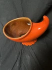Vintage Frankoma Pottery Flame Orange Brown Sm Footed Cornucopia Horn of Plenty