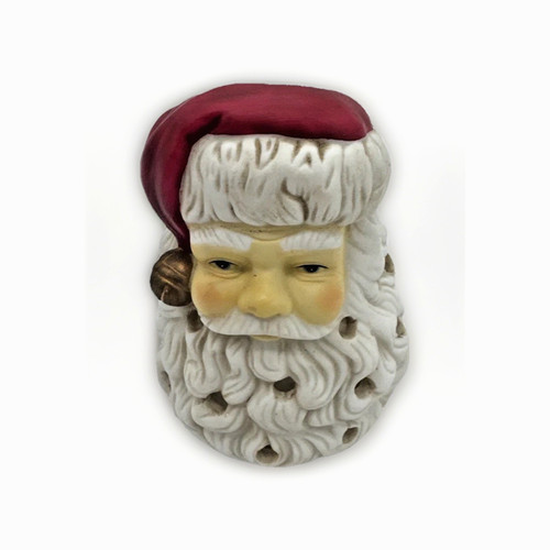 Vintage Ceramic Santa Tealight Holder Luminary Beard Cutouts Christmas Decor 4"