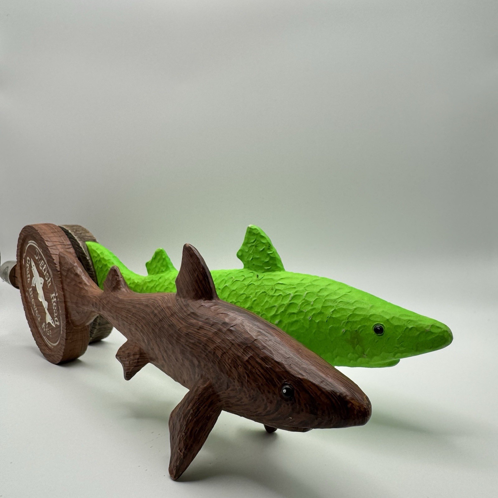 Dogfish Head Craft Brewery Beer Tap Handles. Lot Of 2, Brown And Lime Green.