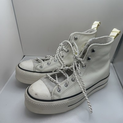 Converse All Star Lift Platform High Top White Leather Sneakers Women s Size 8.5