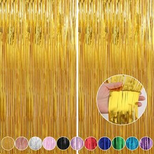 2 Pack Gold Foil Fringe Party Backdrop Decorations, 3.3 x 8.2 FT 2 Pack