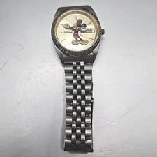 Disney Mickey Mouse Gold Face Stainless Steel Band Watch MCK339 With Box