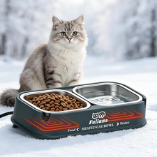 Heated Water Bowl for Cats in Winter, 56 OZ Outdoor Heated Cat Bowl with Raised