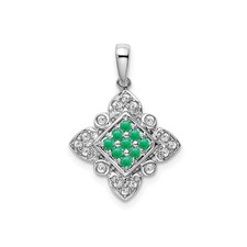 14k White Gold Emerald Diamond Pendant Necklace for Women Geometric Floral Desig