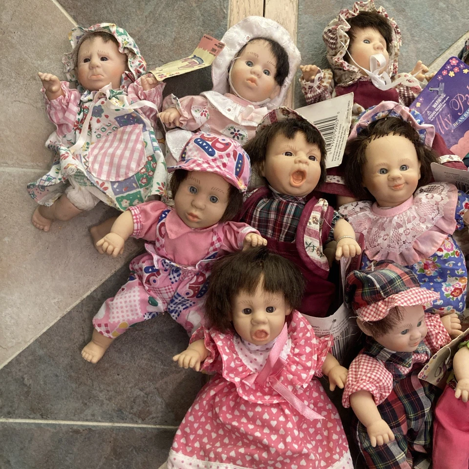 Vtg Gi Go Dolls Lot of 6 My Palm Pals Bean Kids 8” Expressions 1996 Happy Sad - Image 2 of 4