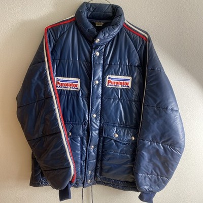 Vintage Indy Racecar Pit Crew Purolator Racing Team Promo Jacket Medium Blue