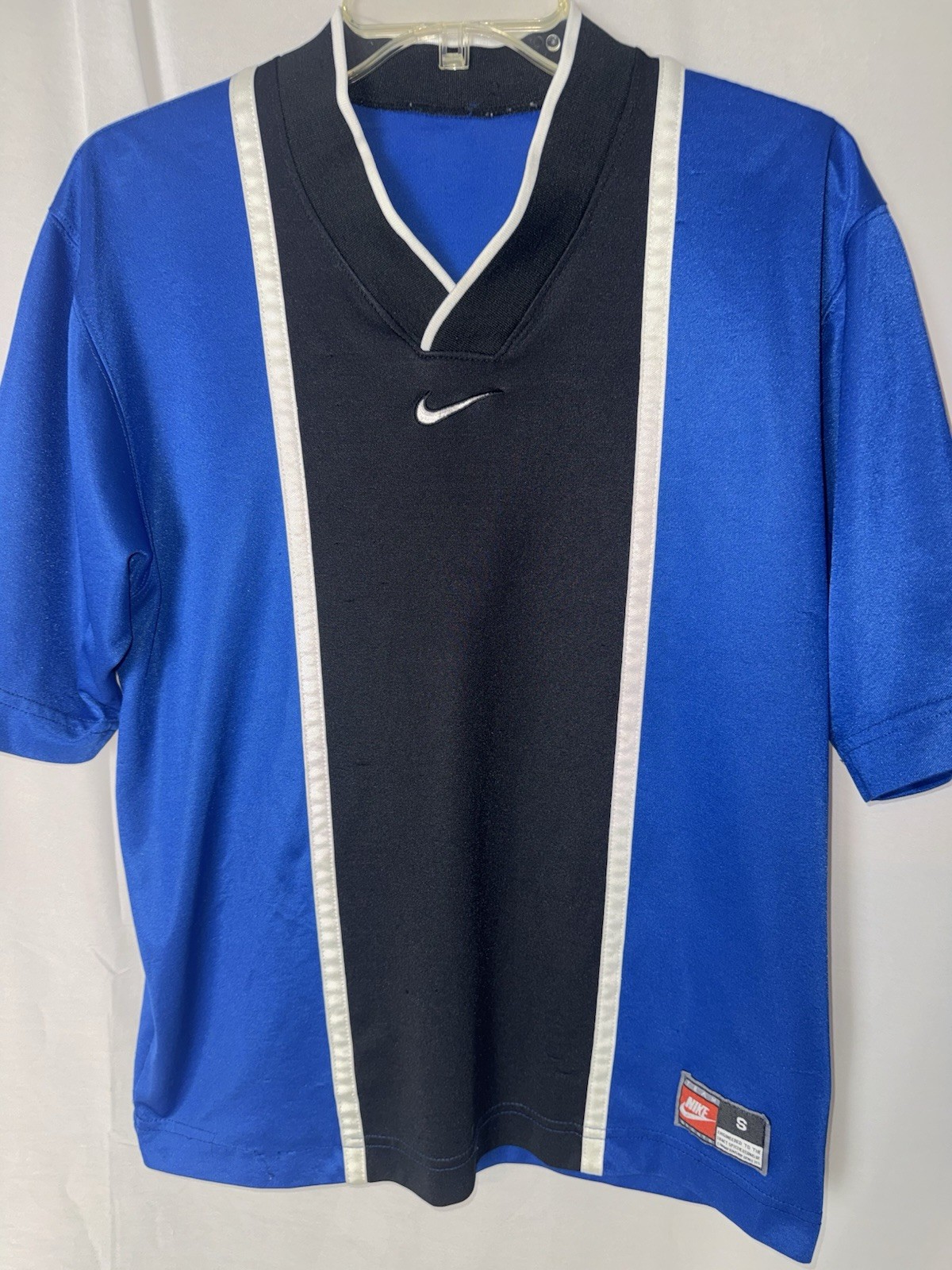 Vintage Nike Shirt Mens Small Blue Black Soccer Jersey V Neck Team Sports 90s