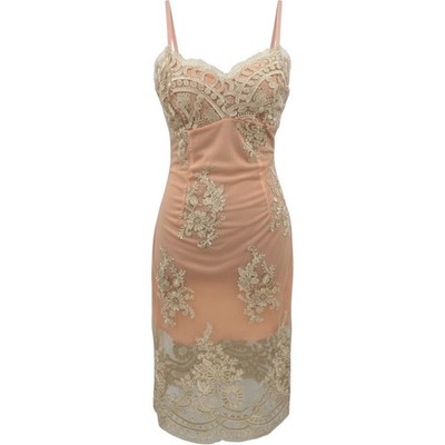 CBR Lace Dress Womens S Pink Lace Overlay Sheer Hem Embroidered Wedding Guest