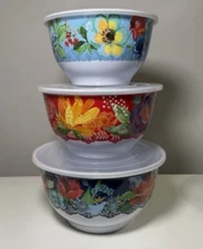 PIONEER WOMAN 6 PIECE MELAMINE NEST BOWL SET 3 BOWLS 3 LIDS SPRING BOUQUET