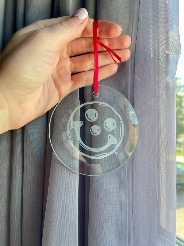 Rare Pittsburgh Eat 'n Park Smiley Cookie Glass Etched Ornament Collectible