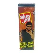 Vtg Slim Jim Macho Man Randy Savage Snap Into A Slim Jim Tin Storage Canister