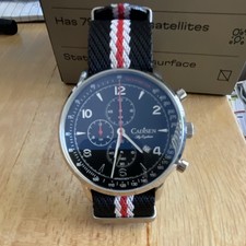 Cadisen Men's Chronograph Analog Watch Black Dial Nylon Strap Silver Case