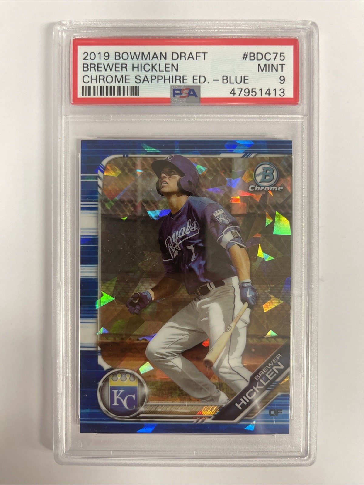 2019 Bowman Draft Chrome Sapphire Brewer Hicklen #BDC75 Rookie Blue 59/99 PSA 9