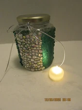 Decorative Green Candle Holder/Mason Jar with Tea Candle