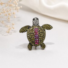 Crystal Turtle Brooch Enamel Ocean Animal Lapel Pin Coastal Fashion Accessory