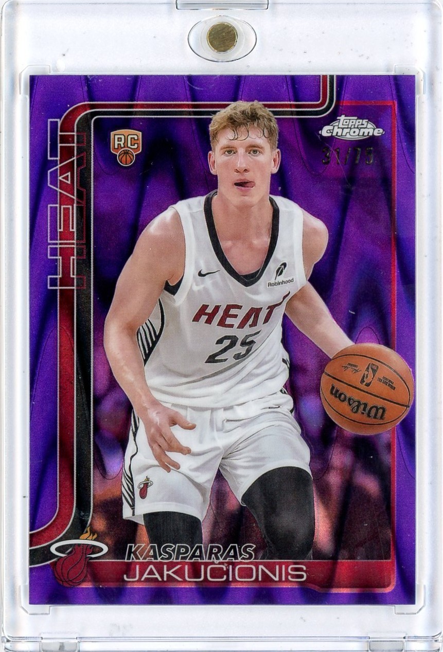 2025 Topps Chrome Kasparas Jakucionis Raywave Purple Refractor /75 Heat RC #270