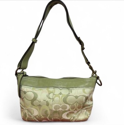 バッグ Rare COACH Signature Green Shoulder Bag Rare Coach Green Logo Shoulder Bag Adjustable Strap Zip Closure | eBay